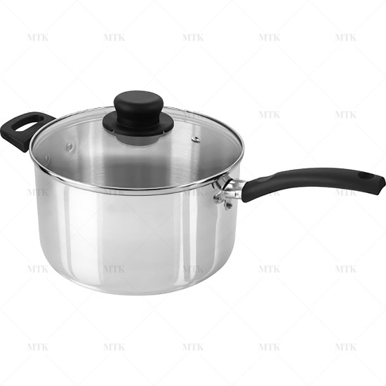 25cm Polished Sauce Pan with Glass Lid Saucepans image