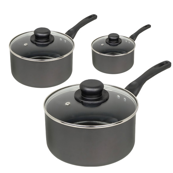 3 pcs  - Non-Stick Sauce Pan Set with Glass Lid image
