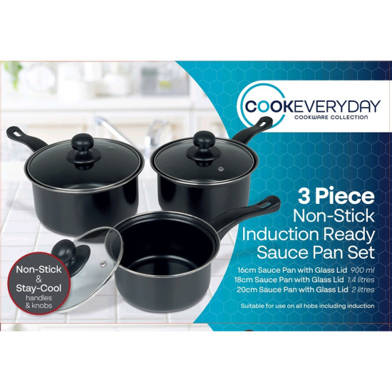 3pc Carbon Steel Non-Stick Sauce Pan Set SAUCE PANS image