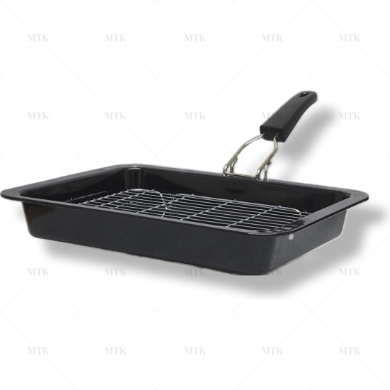 35cm Vitreous Enamel Grill pan with Detachable Handle image