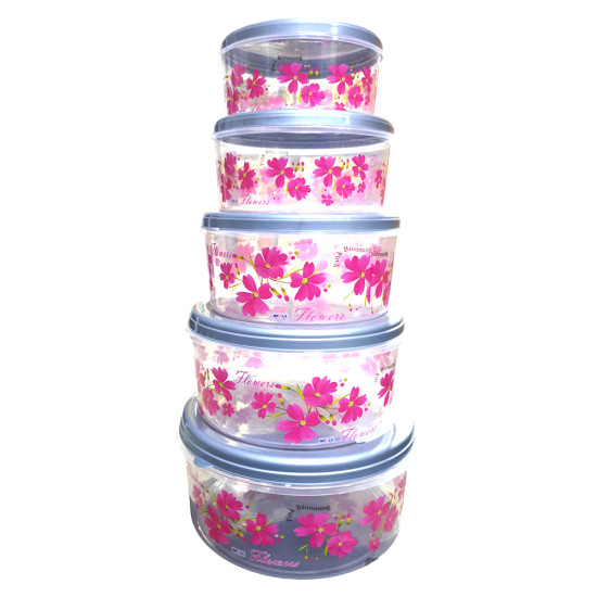 STORAGE CANNISTER SET 5 PCS CLEAR WITH PRINT SIZE 900/1500/2000/3000/4500 ML -Cannisters image