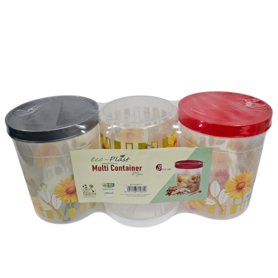 CONTAINER TALL 3 PCS SET PRINTED WITH SPOON SIZE 2000 ML -Cannisters image