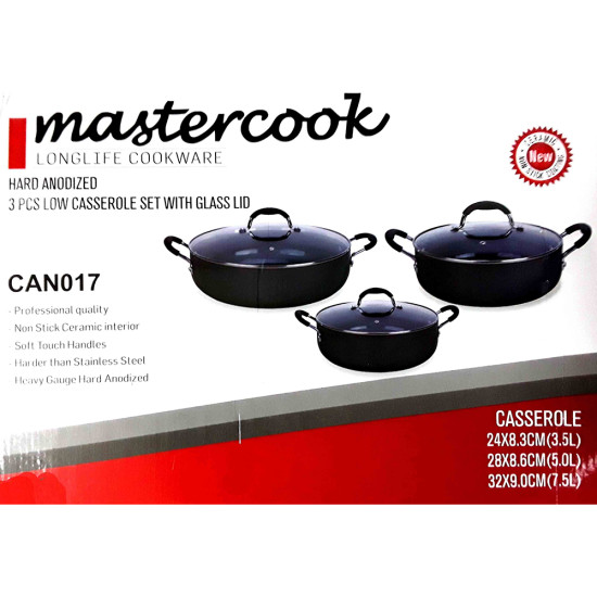 ANODISED 3 PCS CASSEROLE SET SHALLOW -Anodised image