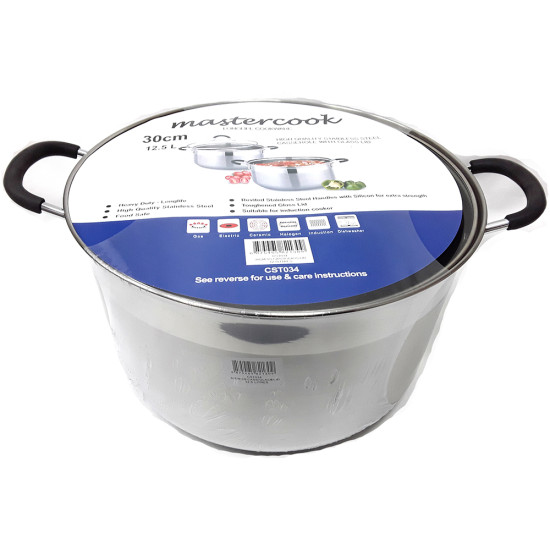 30CM SS CASSEROLE GLASS LID SHRINK -SS cookware image