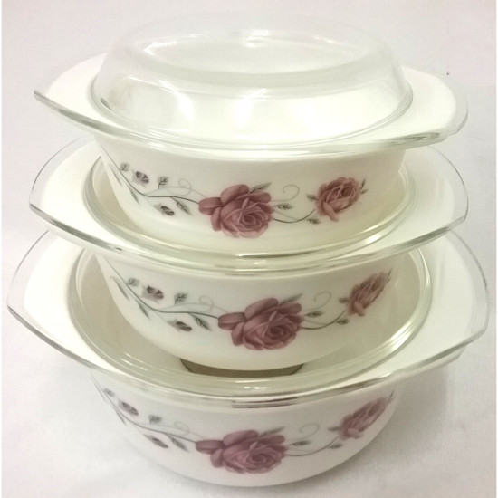 CASSEROLE SET 3 PCS OPAL GIFT BOXED ROSE -Opalware printed image