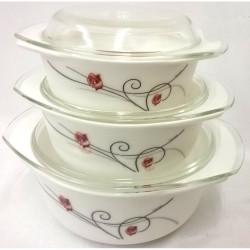 CASSEROLE SET 3 PCS OPAL GIFT BOXED  SMALL ROSE