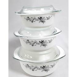 CASSEROLE SET 3 PCS OPAL GIFT BOXED  BLACK PRINT