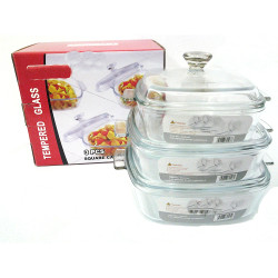 3PC SQUARE CASSEROLE/LID 1.5+1.2+0.8L