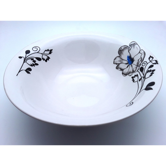 BOWL 9 INCH BLACK FLOWER DX -Plates & bowls image