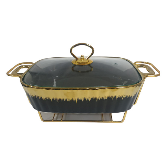 FOOD WARMER 13 INCH RECTANGULAR CASSEROLE WITH GLASS LIDWITH STAND IN GIFT BOX -Plates & bowls image