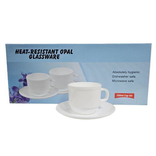 STACKABLE OPAL CUP SAUCER 250 CL PLAIN WHITE -Opal tea sets image