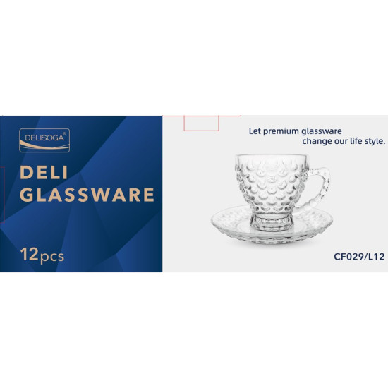 CUP SAUCER SET DIMPLE CLEAR 210ML 12 PCS SET -Glassware image