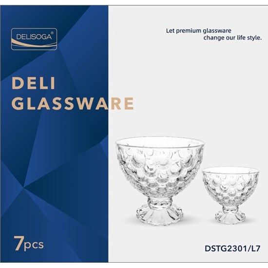 FOOTED DIMPLE GLASS BOWL ST 7 PCS DELI SOGA -Fruit set image