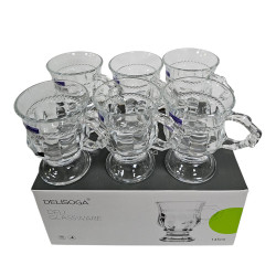MUGS GLASS 6 PCS SET FOOTED 145 ML