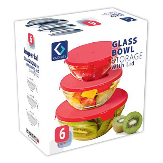 BOWL SET 3 PCS GLASS WITH LID BOXED -Glass bowls image