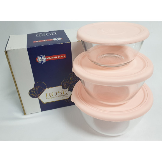 ROSE 3PC GLASS BOWL SET AND LID 13/15.5/18CM -Glass bowls image