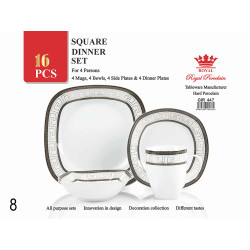 16 PC SQUARE AZTEC PRINT DINNER SET PORCELANE