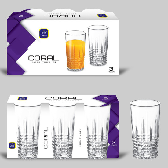 CORAL 3 PCS TUMBLER SET 280 ML -3 pc glass plain image