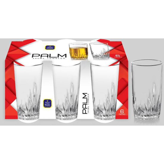 PALM TUMBLERS 6 PCS 280 ML -6 pc plain glass image