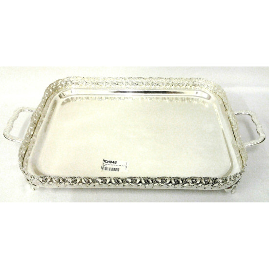 OBLONG FOOTED SILVER PLATED TRAY -Trays chrome asstd image