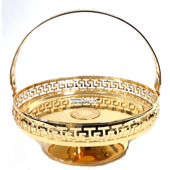 GOLD ROUND FOOTED PANDAN & HANDLE image