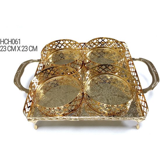 GOLD SQUARE 4 SECTION TRAY -Trays chrome asstd image
