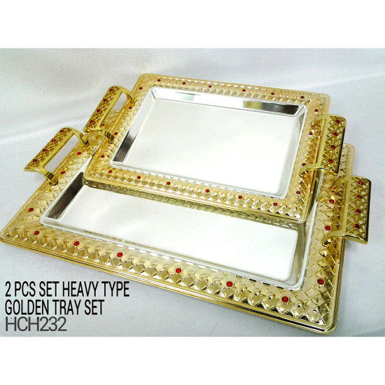 ROUND SILVER PLATED DIAMOND TRAY 2PC -Trays chrome asstd image