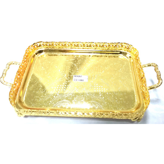 G236 GOLD COLOUR OBLONG FOOTED TRAY -Trays chrome asstd image