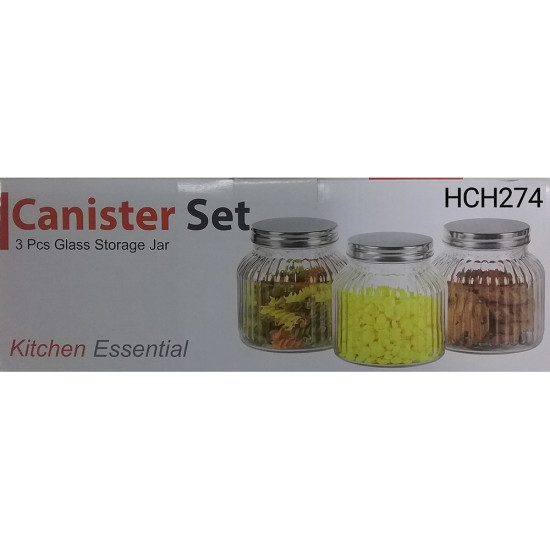 3PC GLASS CANNISTER SET METAL LID image