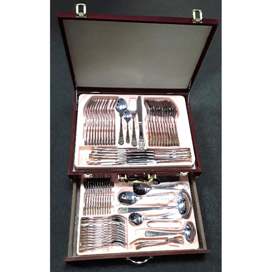 72 PC CUTLERY SET GOLD PLATED IN WOODEN CASE image