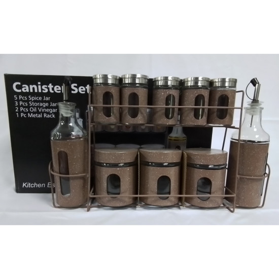 10 PCS VINEGAR AND CANNISTER SET ON STAND -Cannisters image
