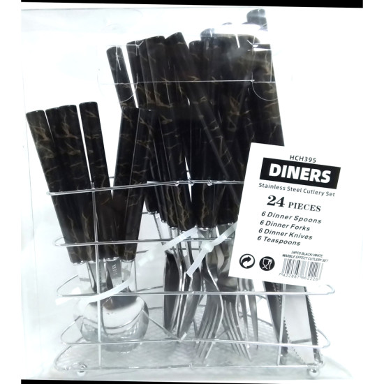 CUTLERY SET BLACK LEATHER LOOK DESIGN 24 PCS image