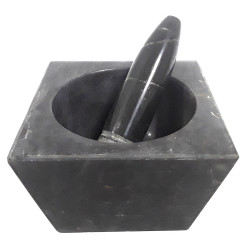 SQUARE BLACK STONE MORTER & PESTLE NO 6
