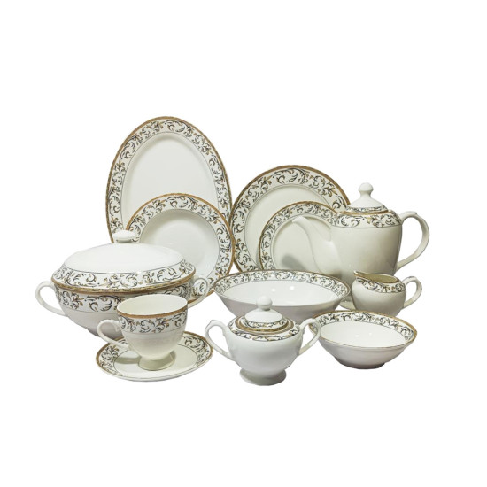 GOLDEN DINNER SET 61 PCS NEW BONE CHINA image