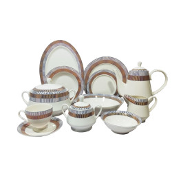 DINNER SET GOLD STRIPES NEW BONE CHINA  61 PCS