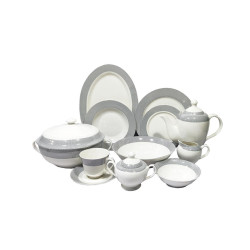 SILVER BORDER NEW BONE CHINA DINNER SET 61 PCS