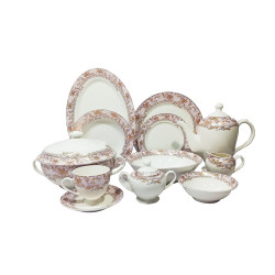 DINNER SET 61 PCS NEW BONE CHINA PINK DESIGN
