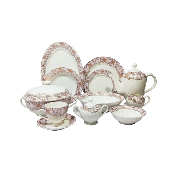 DINNER SET 61 PCS NEW BONE CHINA PINK DESIGN -Bone china dinner st image