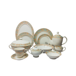 DINNER SET GREEN DESIGN 61 PCS NEW BONE CHINA