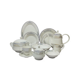 DINNER SET 61 PCS NEW BONE CHINA SILVER /BLACK PRINT