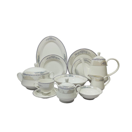 DINNER SET 61 PCS NEW BONE CHINA SILVER /BLACK PRINT -Bone china dinner st image