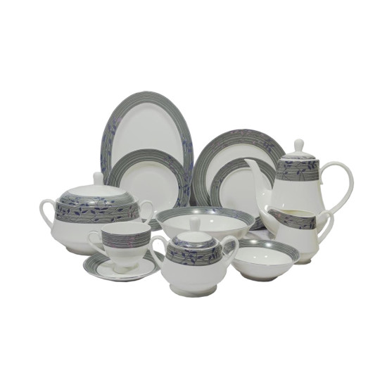 DINNER SET 61 PCS NEW BONE CHINA BLACK PRINT -Bone china dinner st image