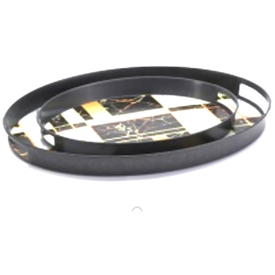 2PC PATTERNED OVAL TRAY SET image
