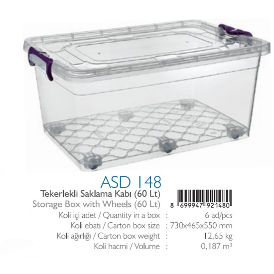 STORAGE BOX WITH WHEELS 60 LT -Cannisters image