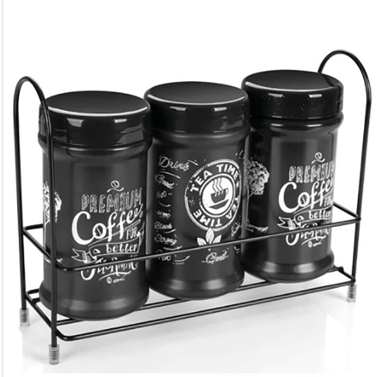 COFFEE JAR SET 3 PCS ON STAND 660 ML -Cannisters image