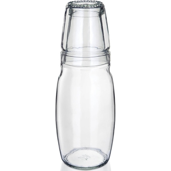 CARAFE BOTTLE AND GLASS 1 LITRE -Glass jugs image