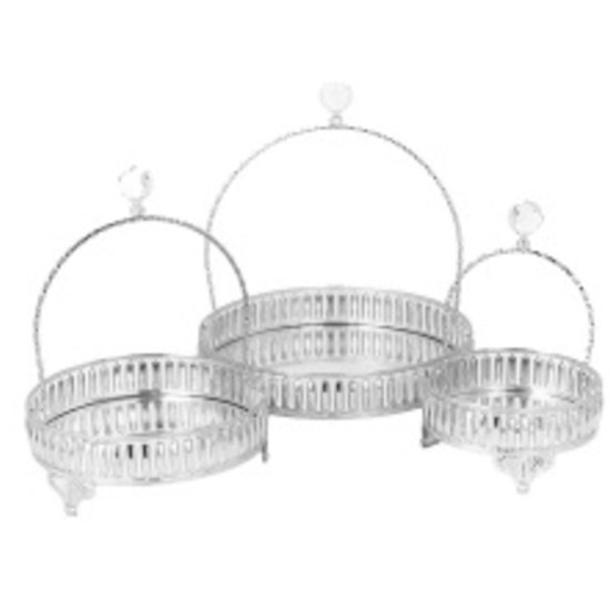 ALTIN STRIP SUGAR BWL SET 15-20-25 CM SILVER -Trays chrome asstd image