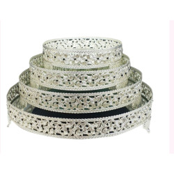 ROUND SILVER 4 PCS TRAY SET QUATERNARY 