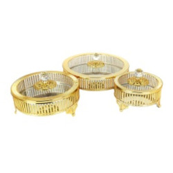 CUBIK STRIP SUGAR BOWL WITH COVER SET 15-20-25 CM GOLD