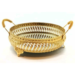 ORGU STRIP ROUND TRAY GOLD 